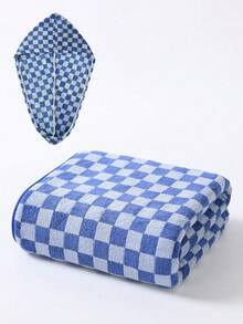 1pc/2pcs - Checkerboard Pattern Bath Towel & Hair Drying Cap, Bath Towel Size 90*170 Cm, Matching Checkerboard Pattern Hair Drying Cap, Soft And Thick, Quick-Drying. Classic Checkerboard Appearance, Skin-Friendly Fabric, No Shedding. Multiple Colors Available, Home Bathing, Combining Aesthetics And Practicality. - Multicolor - View 20
