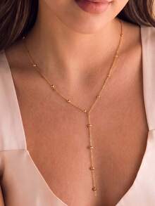 1pc 18K Gold Plated Stainless Steel Double Layer Minimalist Long Y-Shaped Chain Necklace With Ball Pendant, Women's - Single-layer - View 1