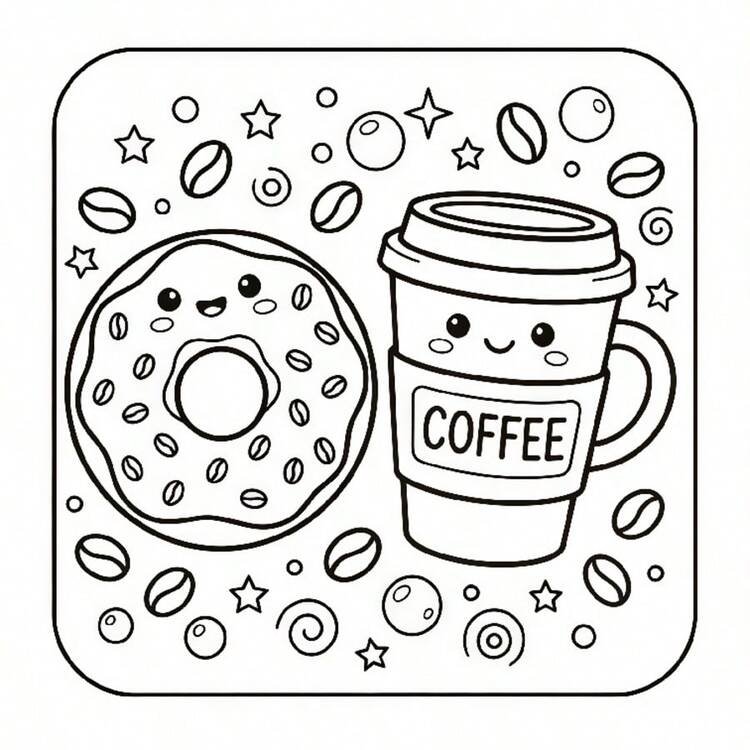 Coffee Time 簡單放鬆著色書，可愛日系咖啡、甜點與植物繪圖頁，適合咖啡愛好青少年的絕佳禮物 - 多款式1 - 查看 3