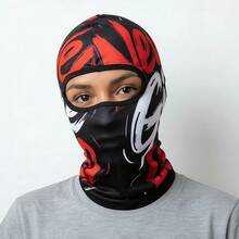 Fabulous Be Xtreme 1pc Red & Black Abstract Graffiti Balaclava Face Mask, Cool 3D Vortex Print Full Face Cover, UV Protection, Mesh Holes, Elastic Tactical Ski Mask For Motorcycle Riding, Music Festival, Party, Gathering, Fishing, Men, Durable Windproof Riding Headgear - Multicolor - View 4