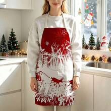 1pc Christmas Santa Claus Reindeer Sleigh Print Apron - Sleeveless Design, Durable And Comfortable Fit, Santa Claus Riding Reindeer Sleigh With Snowflake Pattern, Suitable For Cooking, Baking And Home Cleaning, Household Cleaning, Housework Apron, Hand-Painted Handmade Gardening Apron, Fun Holiday Gift - Multicolor - View 2
