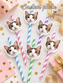 Custom Face Photo Straws - Personalized Birthday Straws, Party Decor, Custom Face Paper Straws, Personalized Birthday Photo Straws, Bachelorette Party Straws, Fun Photo Decoration, Bachelorette Party Gift - Multicolor - View 8