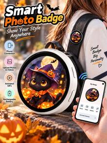 Smart Electronic Display Brooch, Digital Photo & Video Pendant Connectable To Phone, Rechargeable Screen Brooch, Supports Personalized Content, Creative Fashion Accessory, Christmas Halloween Birthday Valentine's Day Gift For Men & Women - View 2