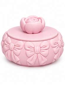 Pink Stackable Jewelry Box With Rose Lid, Embossed Bow Jewelry Organizer For Earrings, Necklaces & Bracelets, Round Trinket Storage Box For Vanity - Pink Flowers - View 8