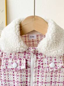 Autumn/Winter Baby Girl Pink Plaid Lamb Fleece Patchwork Sweet & Cool Stylish Versatile Outdoor Jacket - Pink - View 3