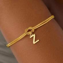 1pc Minimalist Niche Gold Knotted Double Layer A-Z Letter Pendant Bracelet For Women, Suitable For Delicate Daily Wear And Gift Giving - Multicolor - View 20