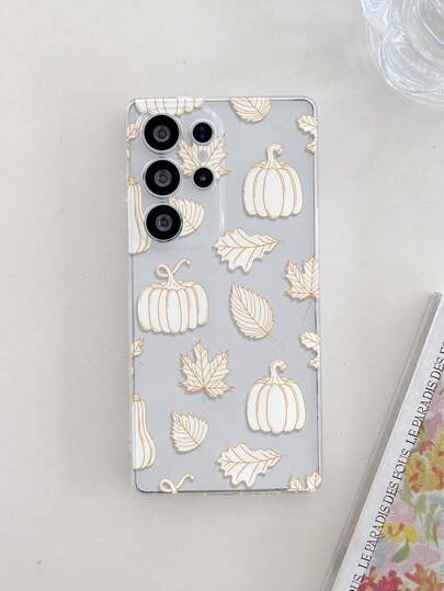 1pc Autumn Maple Leaf Pumpkin Pattern High Transparency Phone Case, Anti-Drop Anti-Scratch Anti-Fingerprint Transparent TPU Soft Shell, Camera Lens Protection Suitable For Samsung, Nothing, Pixel, Protective Cover