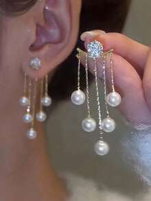 1 Pair Fashionable Beaded Tassel Earrings - Yellow Gold - View 1