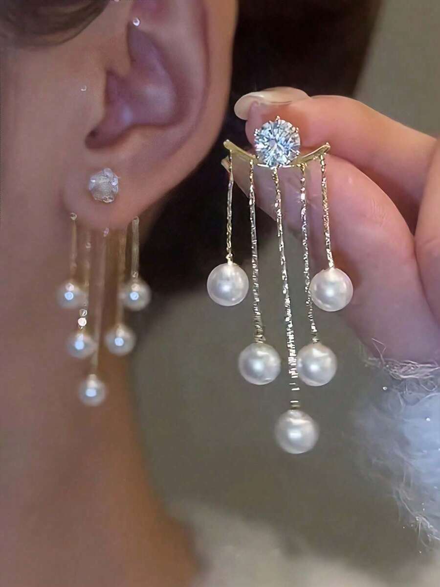 1 Pair Fashionable Beaded Tassel Earrings - Yellow Gold - View 1