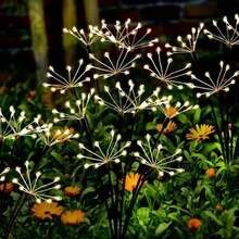 Outdoor Solar Starburst Fireworks Stake Lights, 3 Options: 6 Heads 60LED, 8 Heads 80LED, 10 Heads 100LED, Warm Light Atmosphere, Starburst Radial Light Heads Mimicking Fireworks Bloom, Flexible Copper Wire For Custom Shaping, Light Radiates Outward With Dynamic Starlight - Solar Powered Starburst Fireworks Light - View 6