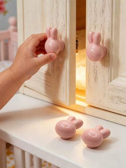 1pc Kids Cute Rabbit Shaped Ceramic Cabinet Handle, Cartoon Drawer Pull ...