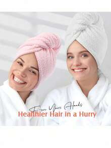 2pcs Women's Microfiber Hair Towel Wrap, Super Absorbent Quick Dry Hair Towel, Suitable For All Hair Types, Anti-Frizz, Large Size With Button Hair Drying Towel - Multicolor - View 7