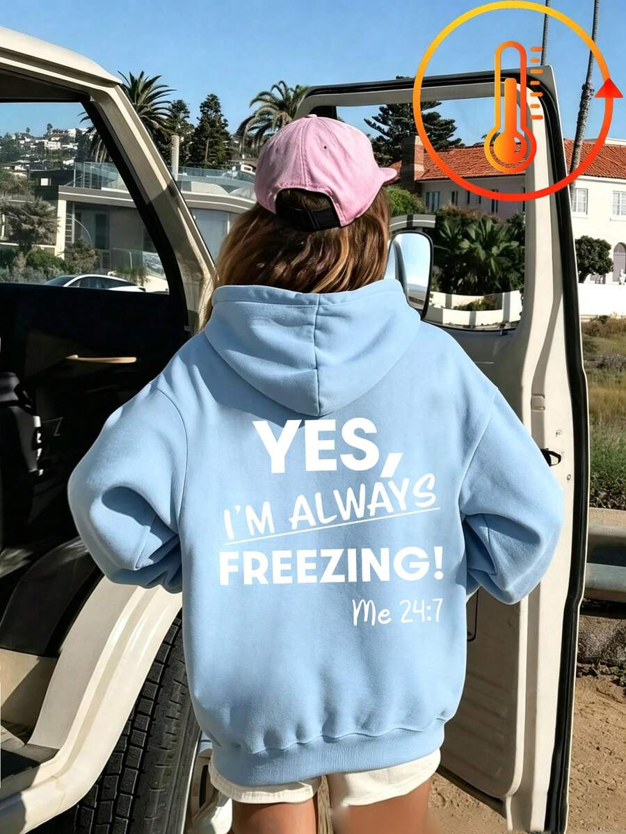 Tween Girl Fun Print Pullover Sweatshirt, Warm And Comfortable Thermal-Lined Pullover Sweatshirt For Autumn/Winter - Baby Blue - View 1