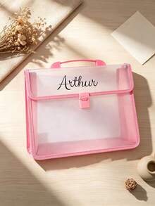 1pc Customized Name Transparent Portable Folder, A4 Size Document Storage Bag With Handle, Office School Paper Document Classification Storage Portable File Organizer - Multicolor - View 11