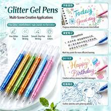 12pcs Colorful Neutral Gel Pens, Glitter Gel Pens, Vibrant Colors, Shiny Glitter Ink, Smooth Writing, 0.8mm Tip, Suitable For Diary, Notes, Drawing, Greeting Card Making And DIY Crafts - Multicolor - View 7