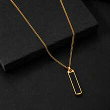 Rectangular Pendant Necklace Men's Stainless Steel Chain Necklace - Style 13 - View 5