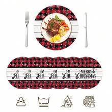 2pcs/4pcs/6pcs/8pcs Christmas Pattern Happy Holiday Kitchen Dining Table Placemats Round Table Mats Round Tablecloth Holiday Tabletop Decoration 13.7in X 13.7in Seasonal Home Decor Round Design Holiday Decoration Thickened Linen Material - Multicolor - View 6