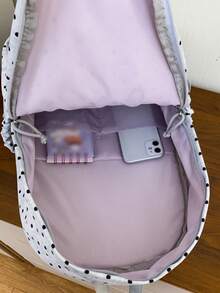 Polka Dot Lace Decor Daypack + Multi Pocket & Lightweight + School Daily Commute + White Black Dots Adjustable Strap Casual Backpack - Multicolor - View 10