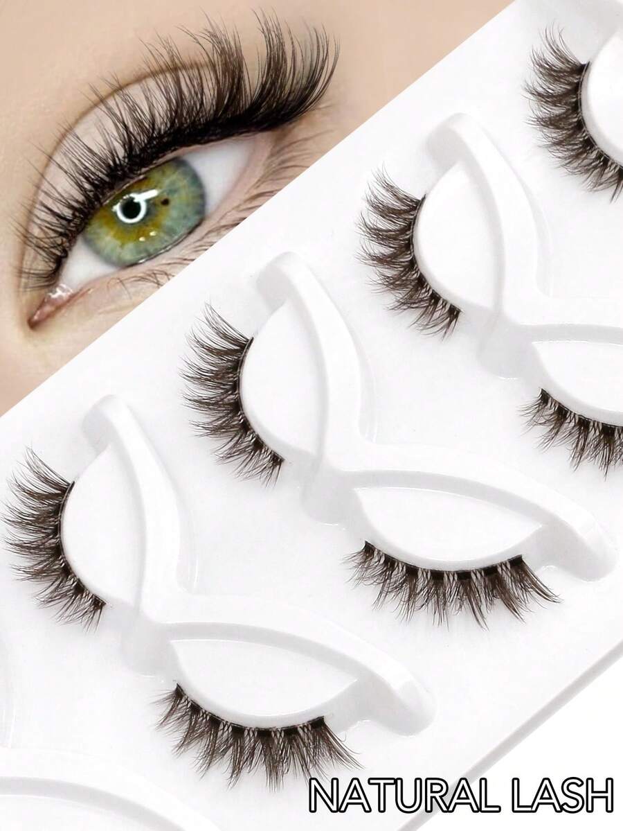 GROINNEYA 5 Pairs Brown Half-Length False Eyelashes, Cartoon Spiky Fairy Eye Half-Length Eyelashes, Invisible Natural Makeup Look, Thin Eyelash Band, D-Curl Fluffy Colorful False Eyelashes, Suitable For Party And Halloween Makeup, Eyelash Lift (RK05)