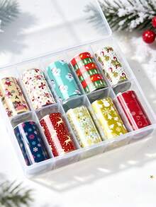 10 Rolls Christmas Nail Foil Transfer Stickers 4x100cm Santa Snowflake Reindeer Bell Xmas Pattern Winter Nail Art Decals, DIY Manicure Decorations For Acrylic Nails - Multicolor - View 4