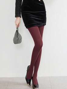 1 Pair Vintage Burgundy Solid Matte High Elasticity Anti-Snag Slimming Versatile Leggings Tights Socks For Women, Suitable For All Seasons, Daily Wear, Holiday Party Styling - Multicolor - View 7