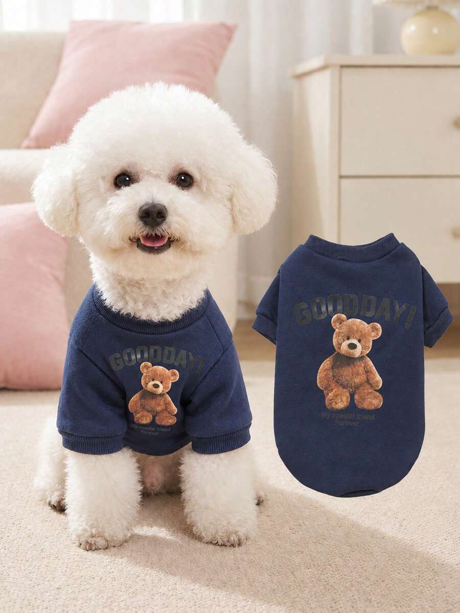 Soft & Breathable Autumn/Winter Pet Clothes For Cats And Dogs, Round Neck Design, Suitable For Small Pets Indoor And Outdoor Wear (Note: This Style Runs Small, We Recommend Choosing 1-2 Sizes Larger Than Usual) - Blue - View 1