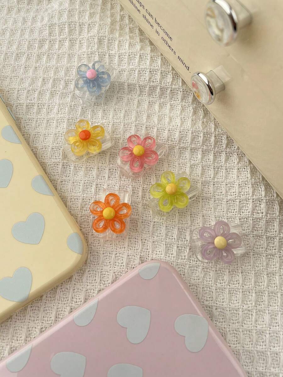3pcs/6pcs Compatible With Apple And Android Charging Cable Protector Bite Guard, Anti-Breakage Charging Head Protective Shell, Fresh Floral Data Cable Protector, Macaron Color Transparent Hollow Flower Design, Cute Girly Style, Fits Charging Head, Anti-Breakage, Anti-Collision, Compact And Exquisite, Practical And Stylish, Phone Charging Cable Decorative Accessory Protector - Multicolor - View 1