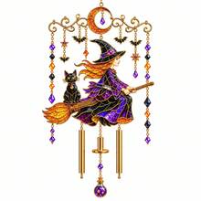 1pc Gothic Halloween Sun Catcher, Black Cat Moon Crystal Window Hanging Decor With Bat And Star Beads, Sunlight Prism Light Capture Decoration, Suitable For Bedroom Window, Witch Style Home Decor - A - View 13