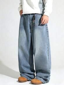 Vintage Washed Loose Relaxed Fit Elastic Waist Pants For Teenage Boys - Light Wash - View 4