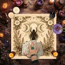 1pc Triple Moon Goddess Tarot Cloth, Vintage Floral Witch Altar Tablecloth, Wicca Divination Card Mat For Tarot Reading Home Decor - Multicolor - View 3
