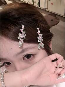 2pcs Women's Cute Sparkling Rhinestone Bow Hair Clips, Side Bangs Clips, Fashionable Ins-Style Alligator Clips, Suitable For Daily Wear And Party Styling, Hairpin, Accessories,Summer,Holiday,Travel,Festival,Birthday - Multicolor - View 13