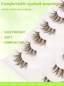 Brown 10 Pairs New Half Eye Lashes, Cross Soft & Natural Cat Eye Design, Makeup Tool False Eyelashes For Lengthening & Volumizing - Brown - View 3
