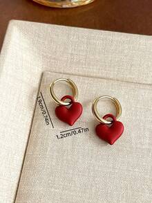 1 Pair French Style Exquisite Sweet Vintage Red Heart Hoop Earrings, Minimalist Fashion Luxury Elegant Design Versatile Ear Studs, Suitable For Women's Daily, Holiday, Commute Wear - Multicolor - View 6