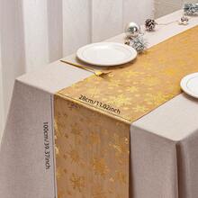 1pc Gold Foil Velvet Polyester Snowflake Christmas Table Runner, Home Kitchen Dining Room Christmas Holiday Decor - Gold - View 7