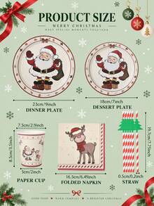 10/20pcs Christmas Disposable Paper Tableware Set (Includes 7" And 9" Plates, Cups, Napkins, Straws), Featuring Vintage Santa Claus, Reindeer, Gingerbread Man, Holly And Candy Cane Holiday Gift Patterns, Suitable For Christmas Parties, Holiday Dinners, Winter Celebrations And Festive Table Decor - Multicolor 4 - View 2
