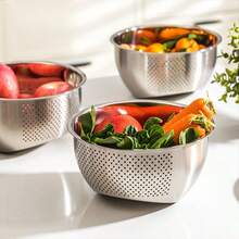 Thickened Stainless Steel Colander Basin, Multi-Functional Vegetable And Fruit Washing Bowl, Kitchen Rice Strainer And Colander - Slanted Drainer Basket - View 8