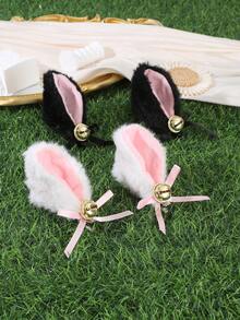2pcs/4pcs Cute Plush Cat Ear Bell Bow Hair Clips, Party Anime Convention Cosplay Costume Accessories, Girl Headwear - Multicolor - View 2