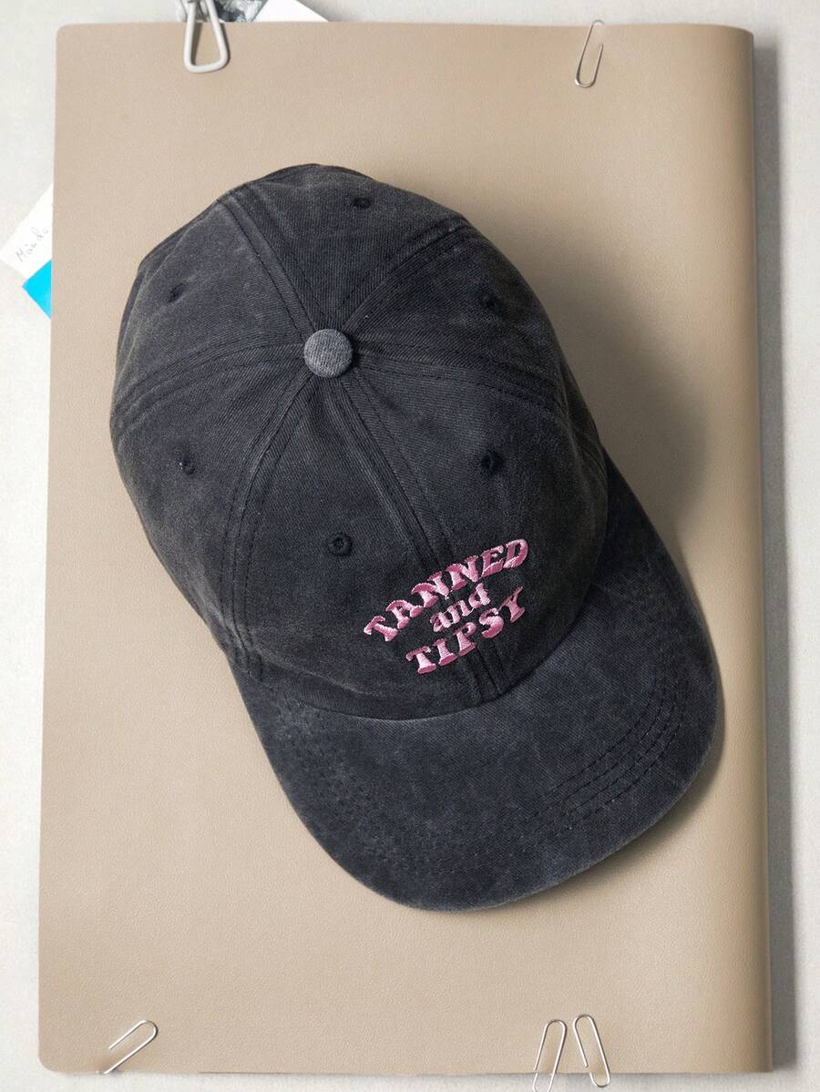 Okurime. 1pc Women's "TANNED AND TIPSY" Embroidered Soft Top Baseball Cap, Adjustable Brim - A - View 1