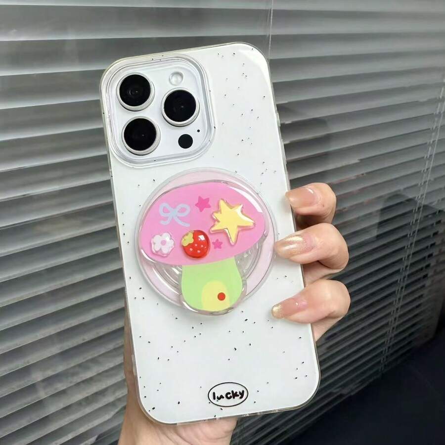 Autumn New Mushroom Phone Stand, Adhesive And Magnetic Options, Phone Back Stand, Desktop Stand, Suitable For Halloween And Christmas Gifts - Pink - View 1