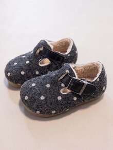 Autumn/Winter Girls' Plush Polka Dot Slip-On Shoes, Girls' Hook And Loop Warm Fuzzy Shoes - Grey - View 2