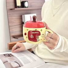 1pc Red Apple Ceramic Mug With Lid, Suitable For Gift For Best Friend, Girls, Cartoon Creative Birthday Gift For Girls, Christmas, Christmas Eve, Valentine's Day, Various Holiday Gifts - Multicolor - View 11