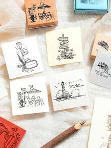1 Buah Stempel Kayu Bermotif Vintage, Dengan Desain Bunga, Rumah, dan Rambu Jalan, Untuk Buku Panduan DIY, Dekorasi Scrapbooking, Atau Sebagai Hadiah untuk Teman - Sepotong Tunggal - View 5