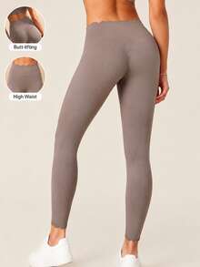 High Waist Butt Lifting Long Breathable Peach Butt Fitness Leggings - Grey - View 1