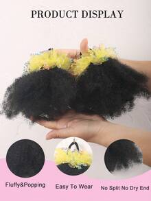 2pcs Kids Hair Buns Afro Puff Soft Hair Marley Kinky Bulk For Hair Girl With Elastic - Natural Black - View 5