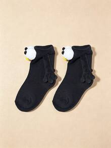 1 Pair Kids Cute Fun Big Eyes Holding Hands Mid-Calf Socks, Suitable For 1-10 Years Old Children Daily Wear, Back To School Crazy Sock Day - Black - View 6