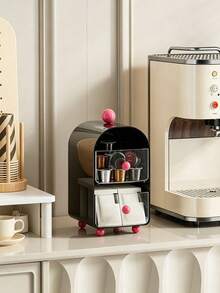 1PC2-Tier Coffee Capsule Storage Box, Cute Arch Shape Desktop Organizer With Pull-Out Drawers, Countertop Holder For Coffee Pods, Tea Bags & Beverage Packets, Multifunctional Kitchen & Coffee Bar Decor Rack For Home Coffee Station Christmas Gift - Multicolor - View 13