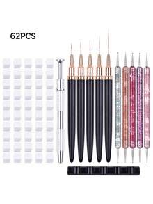 62Pcs Nail Art Painting Tool Set, Nail Liner Brushes And Dotting Pens With Practice Blocks, For Nail Pattern Drawing - Multicolor - View 8