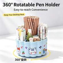 DOWMOO 360° Rotatable Pen Holder, DIY Sticker Decor Desktop Pencil Organizer For Student Stationery Storage - Round - View 3