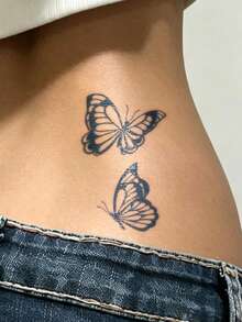 Herbal Juice Semi-Permanent Magic Tattoo Sticker Hollow Butterfly Design Long-Lasting 14 Days No Fading No Reflection Arm Waist Abdomen Shoulder Back Leg Body Temporary Tattoo Sticker 1pc - Blue - View 3