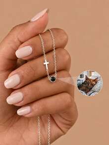 Custom Box Chain Projection Necklace, Custom Colored Photo Projection Necklace, Stainless Steel Projection Photo Collarbone Chain For Women, Commemorative Couple Photo Necklace, Valentine's Day Custom Gift, Gift For Girlfriend, Gift For Best Friend, Bridesmaid Gift - Customizable Cross Projection Necklace - View 5